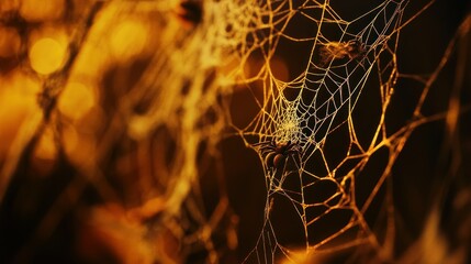 Intricate golden spider web