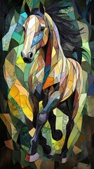 Poster - Abstract Cubist Style Painting Of A Running Horse