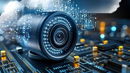 Poster - Advanced camera technology with digital cloud integration on a circuit board