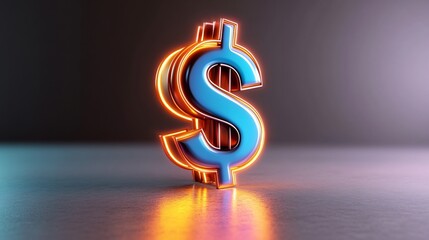 Wall Mural - Glowing Neon Dollar Sign on Reflective Surface