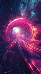Poster - Abstract Digital Art Showing a Vibrant Pink and Blue Vortex Tunnel