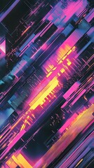 Poster - Abstract Digital Art Neon Hues Geometric Shapes