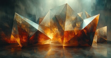 Poster - Geometric Glass Forms in Chiaroscuro Light with Minimalist Design