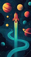 Wall Mural - rocket ascending through cosmic nebula and planets