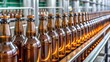 Brown glass bottles lined up at a factory for production, Glass, Bottle