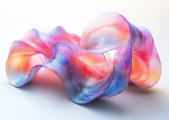 Poster - Iridescent Transparent Ribbons in 3D Render with Minimalist White Background
