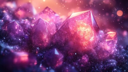Poster - Shimmering Abstract Purple Background with Crystals and Triangles