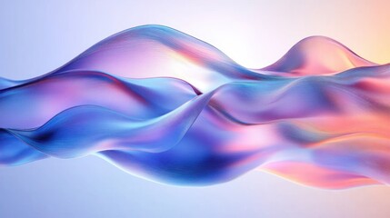 Wall Mural - Fluid Abstract Composition Translucent Wavy Forms Gradient Blue Purple Contemporary Digital Art