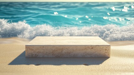 Poster - Tranquil Beach Scene with Smooth Stone on Sandy Shoreline
