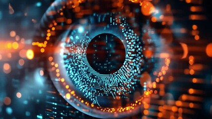 Poster - Stunning close-up of an eye composed of vibrant digital data points in a futuristic design