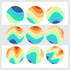 Poster - Pack of abstract circles in rainbow colors with curved lines.
