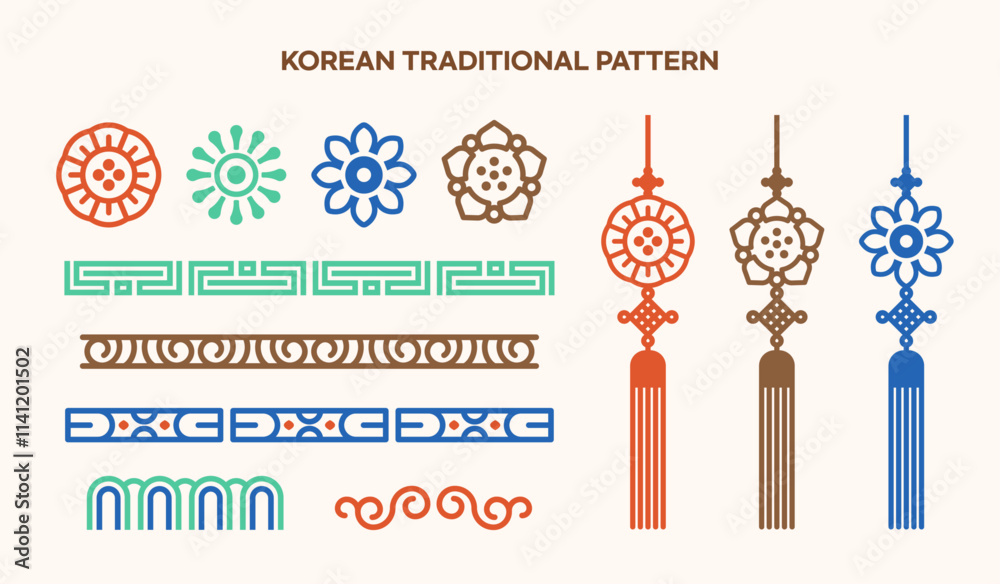 Korean traditional pattern collection. Korean culture symbol line ...