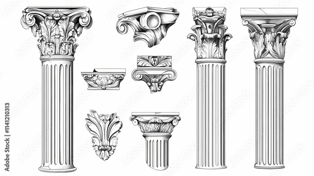 Classic greek columns isolated on white background architecture design ...