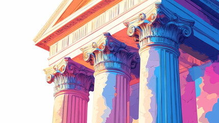 Wall Mural - Classic greek columns isolated on white background architecture design. Ionic. Illustration
