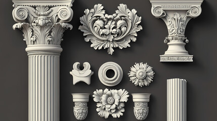 Wall Mural - Classical columns: architectural design elements, ancient styles. Ionic. Illustration