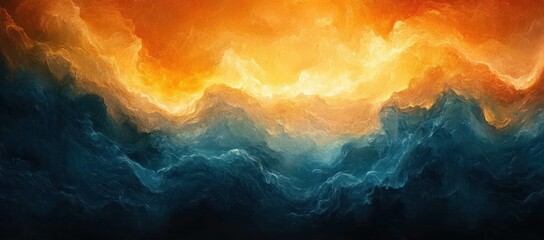 Poster - Teal and Burnt Orange Abstract Gradient Background with Noisy Texture and Moody Retro Vibes