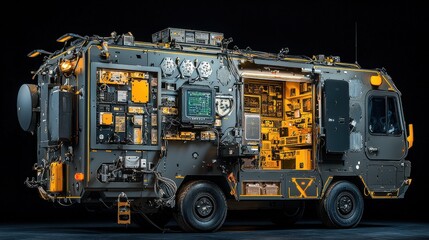 Poster - Advanced mobile command unit deployment tactical operations center high-tech environment strategic overview electron standard innovation