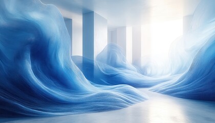 Poster - Abstract Design with Flowing Blue Waves Minimalist Background Soft Lighting