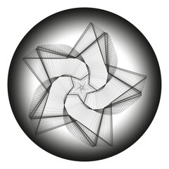 Abstract star lines. Circular geometric pattern. Black gradient background. Intricate vector art.