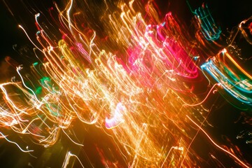 Poster - Colorful Abstract Light Patterns with Motion Blur Creating a Vibrant and Energetic Atmosphere for Creative Backgrounds or Textures