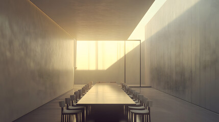Aufkleber - A minimalist dining area with soft natural light, clean lines, and muted tones, evoking calm and order
