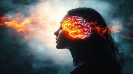 Poster - Artificial Intelligence Concept Brain Silhouette Deep Learning Mindfulness Psychology Innovation Technology