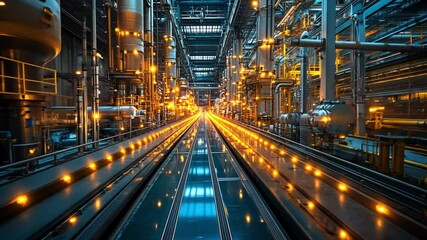 Poster - modern industrial interior featuring illuminated machinery in a high-tech facility at night