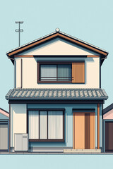 Poster - Traditional japanese house standing in residential area with clear sky