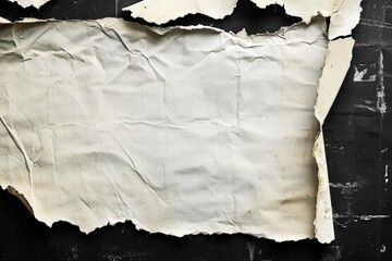 Poster - Old Ripped Torn Posters on Dark Background with Crumpled Texture, Perfect for Artistic Projects and Vintage Design Aesthetics