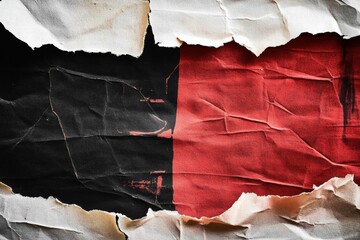 Poster - Vintage Style Torn Fabric with Rips and Creases Showcasing Bold Red and Black Colors for Creative Projects and Background Use