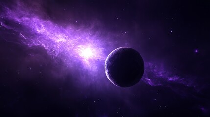Wall Mural - abstract starry space scene with shining purple nebula, stardust, and realistic galaxy planet