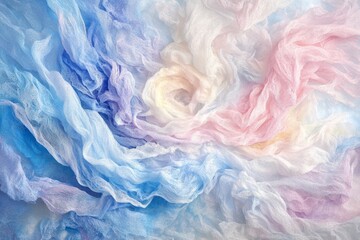 Poster - Soft and Ethereal Textile Abstract Background Featuring Swirls of Light Blue, Pink, and White Colors Creating a Dreamy and Serene Atmosphere Perfect for Various Creative Projects