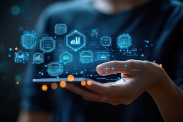 Poster - Digital Invoicing and Virtual Payment Process with Interactive Icons