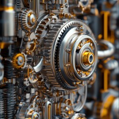 Poster - A close up of a machine with many gears and a large gear in the center