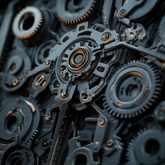 Poster - A close up of a clock with many gears