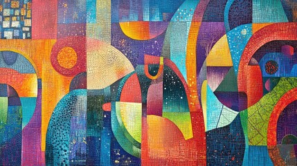 Poster - A vibrant city street mural with abstract patterns and bold colors covering an entire wall.