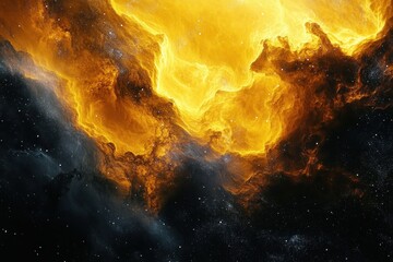 Wall Mural - vibrant yellow nebula cosmic abstract expressionism space scene
