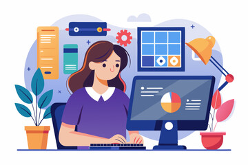 Wall Mural - business woman working on laptop