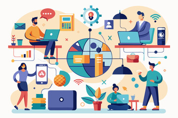 Wall Mural - Isometric work from home illustration collection with people