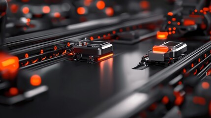 Aufkleber - A fully automated production line assembling precision machinery with synchronized robotic arms