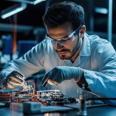 Aufkleber - A man in a lab coat is working on a piece of equipment