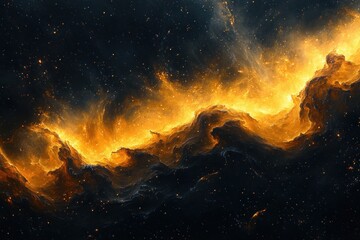 Wall Mural - Vibrant Yellow Cosmic Nebula Abstract Expressionism Art