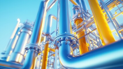 Aufkleber - A chemical plant with large distillation towers and brightly colored pipelines under clear skies