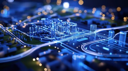 Poster - A model of a city infrastructure project displayed on a digital screen during a collaborative meeting