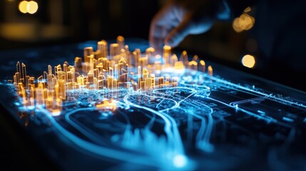Poster - A model of a city infrastructure project displayed on a digital screen during a collaborative meeting