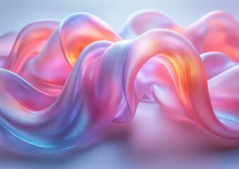 Poster - Iridescent Transparent Ribbons Abstract 3D Render on White Background