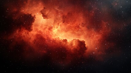 Wall Mural - galactic center energy concept. A vibrant nebula glows in fiery reds and oranges against a dark cosmic backdrop, showcasing the beauty of space and stellar formations.