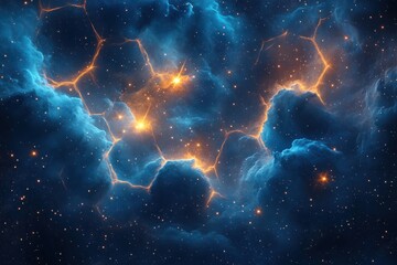 Wall Mural - vivid blue teal cosmic nebula space background with glowing stars and swirling gas clouds