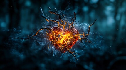 Poster - Restoring a shattered heart with glowing adhesive fantasy realm digital art mystical environment close-up healing concept