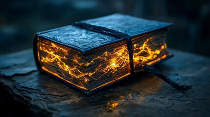 Aufkleber - Enigmatic glowing book cover revealed at twilight fantasy content mystical environment close-up perspective